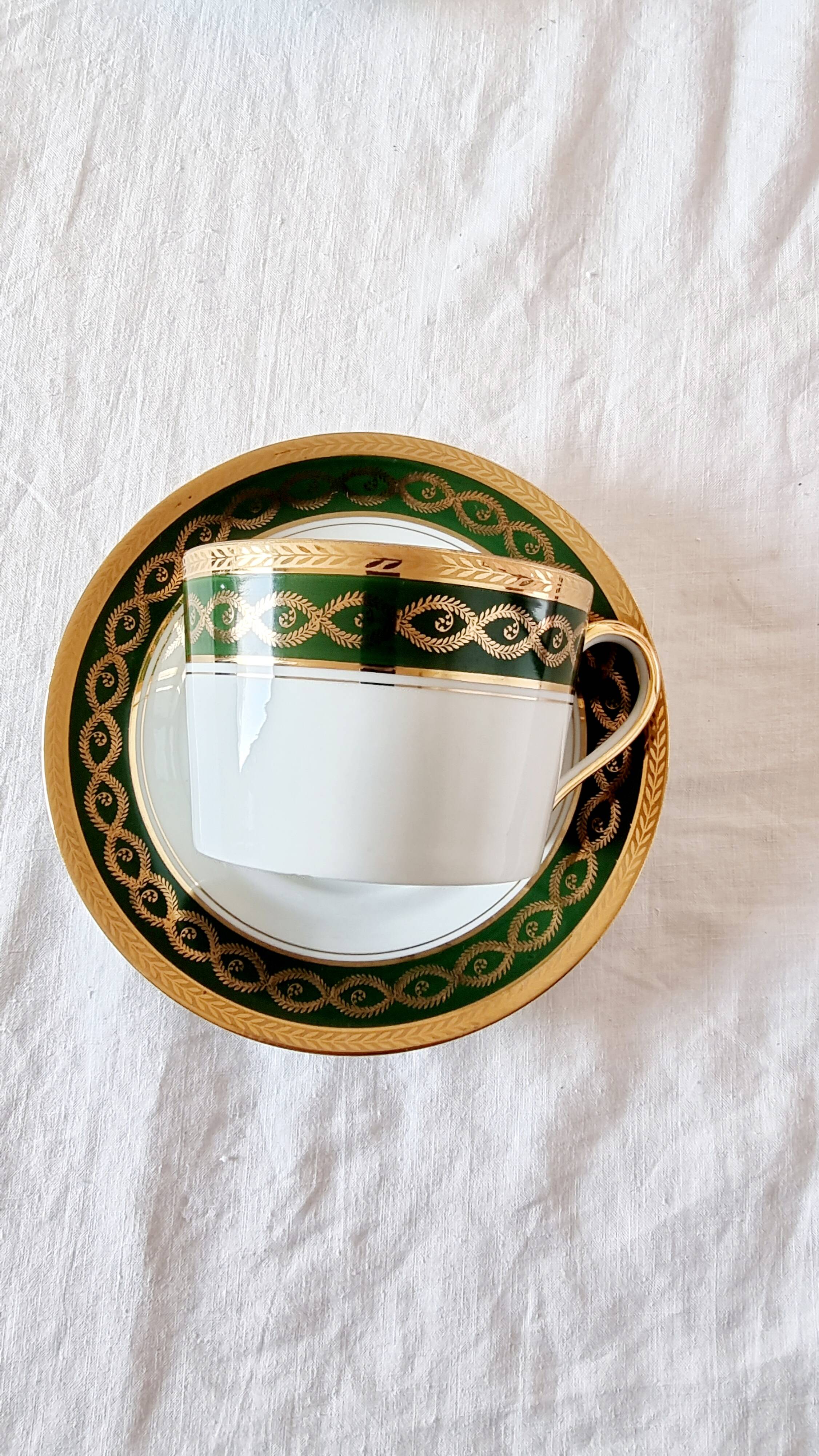 Large Fine Porcelain Cup and Saucer by Artist R. Sechet for Limoges Empire Style Lou