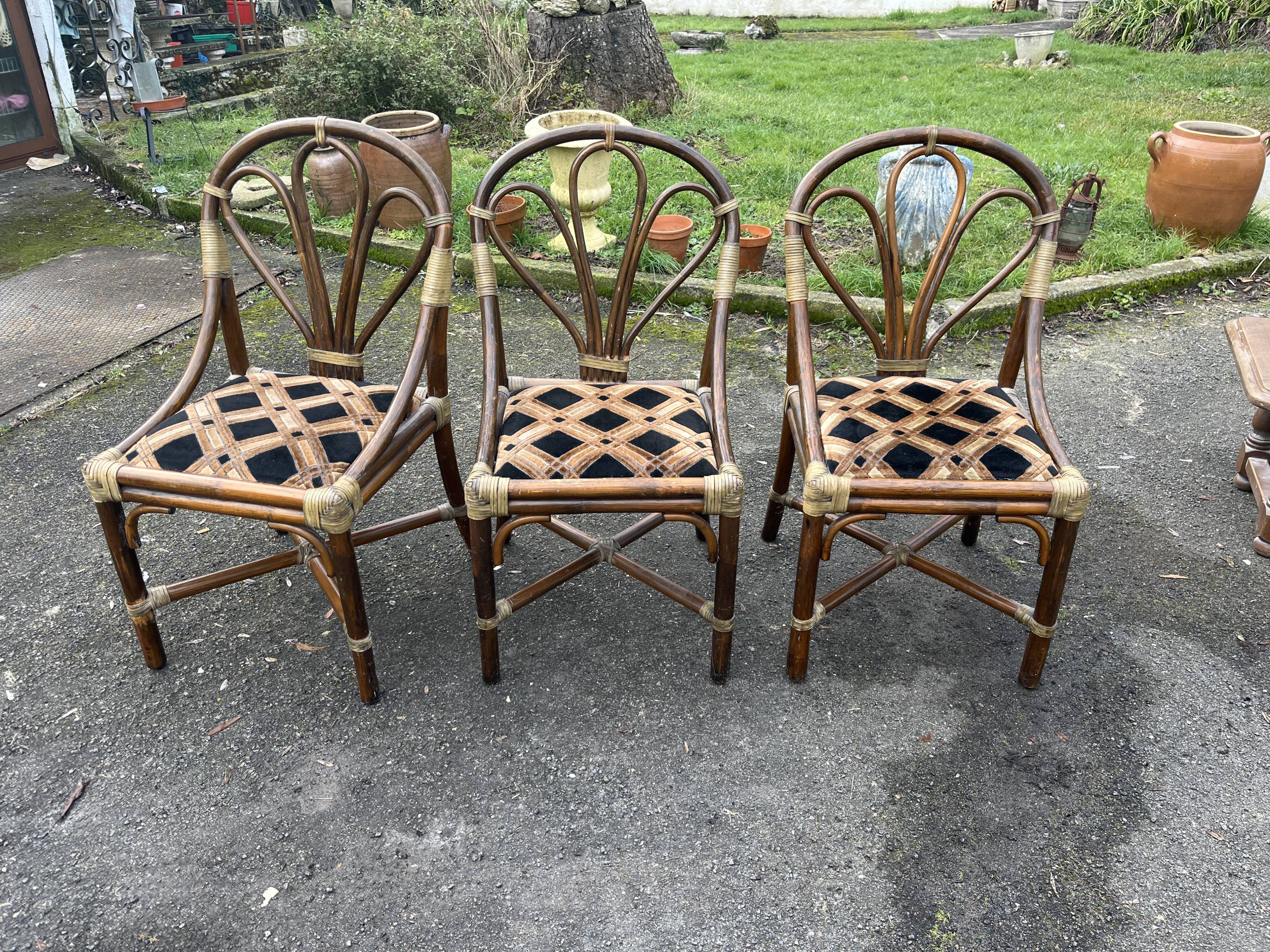Set of 3 rattan armchair chairs