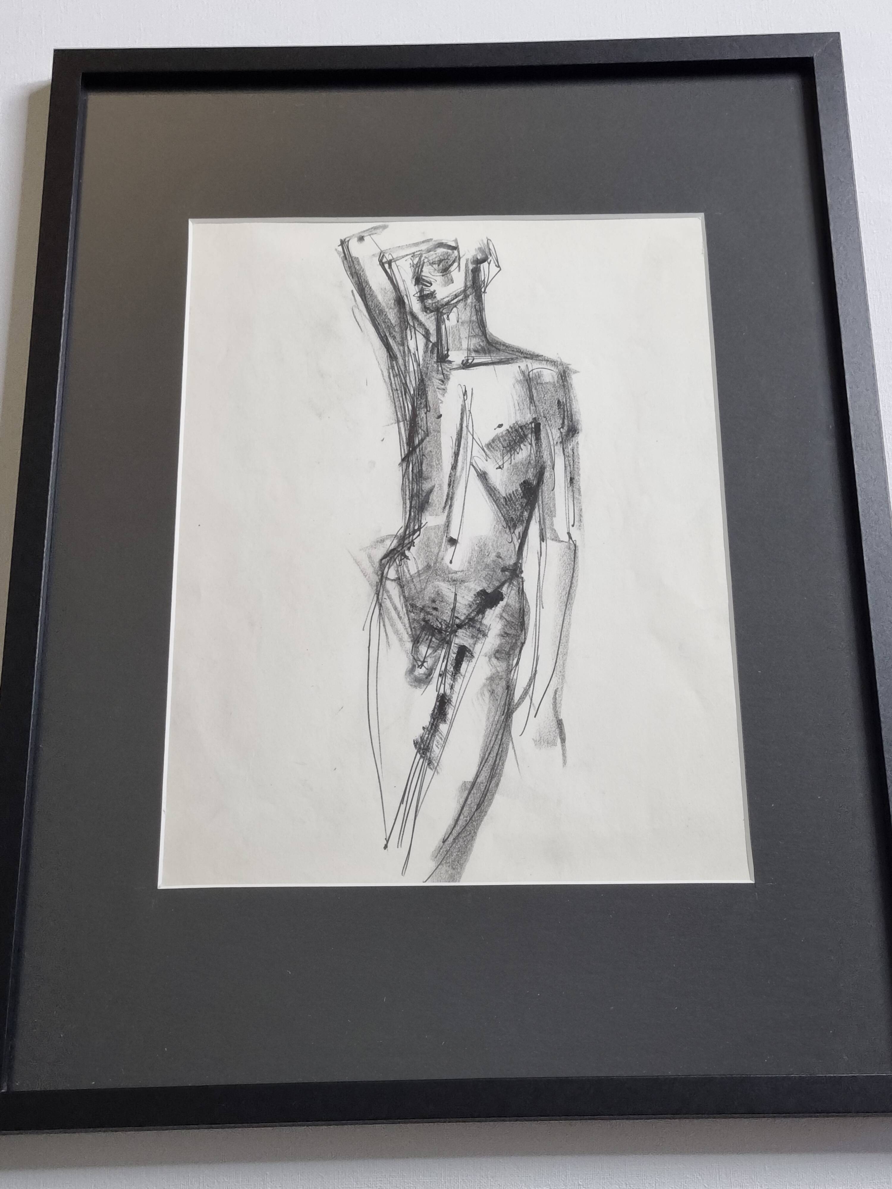Study of a male nude, original drawing attributed to Maurice De Bus, 1960s, 40 x 30 cm