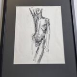 Study of a male nude, original drawing attributed to Maurice De Bus, 1960s, 40 x 30 cm