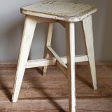 Old workshop stool in patinated solid wood