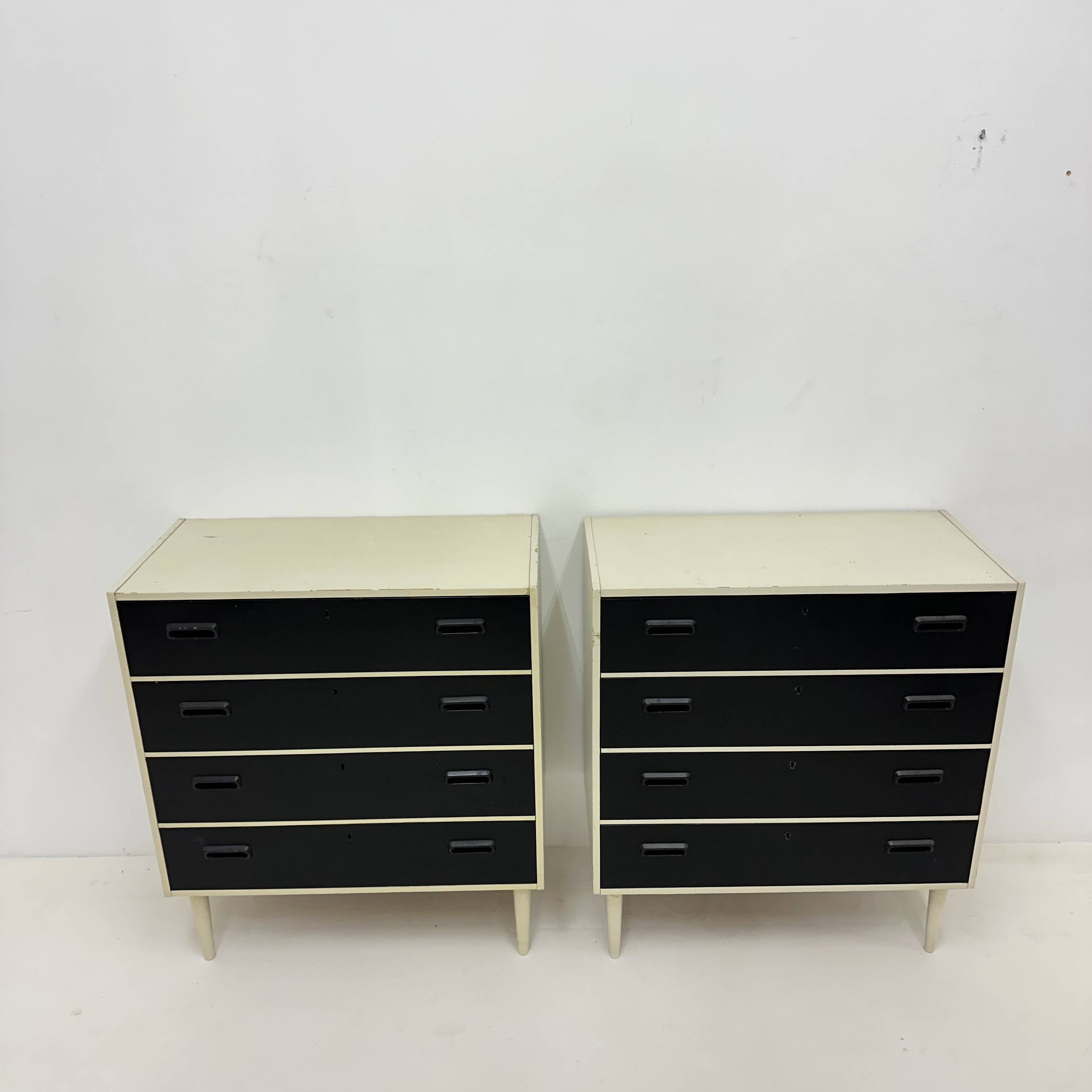 Set of 2 black and white chests of drawers, 1970s