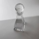 Vintage Murano glass decanter from the 1980s, transparent crystal pyramid with a spherical stopper, Linea 7.