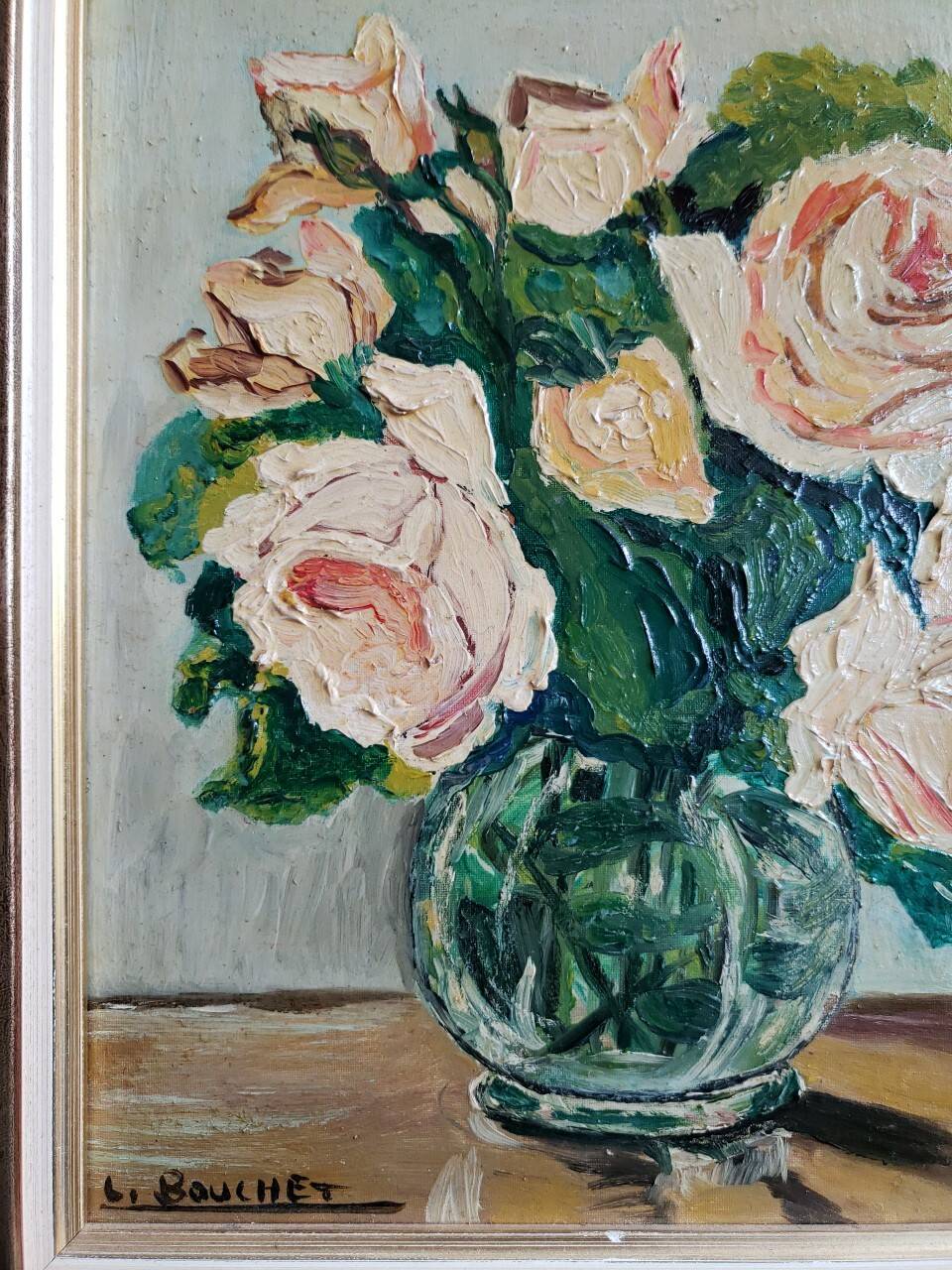 Pair of oils on panel "bouquet of yellow roses" and "bouquet of anemones"