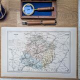 Imprimée en 1889, carte de la Sarthe. Authentique Vintage