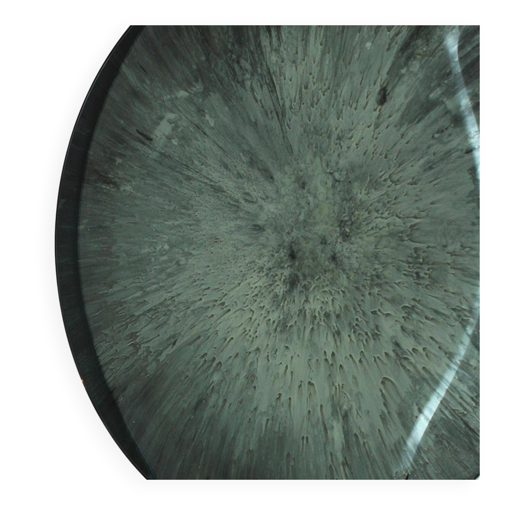 Modern Sculptural Concave Blue Glass Round French Mirror, Unique Piece