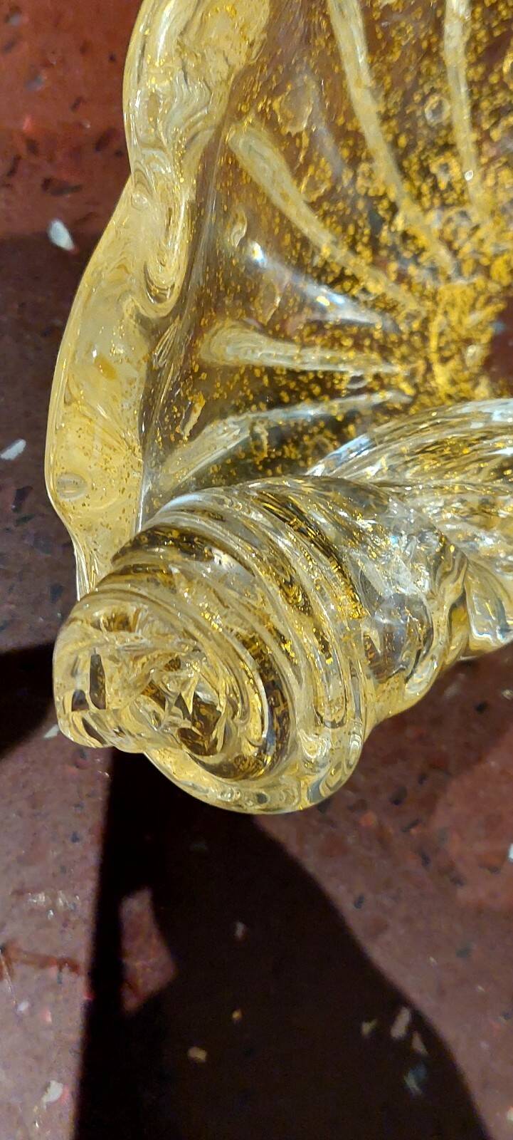 Murano glass bowl with gold flecks, 1960s shell design.