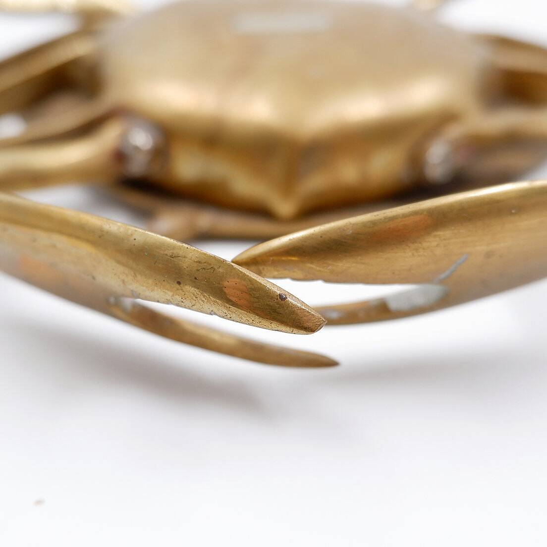 Brass trinket box in the shape of a blue crab, 1960s