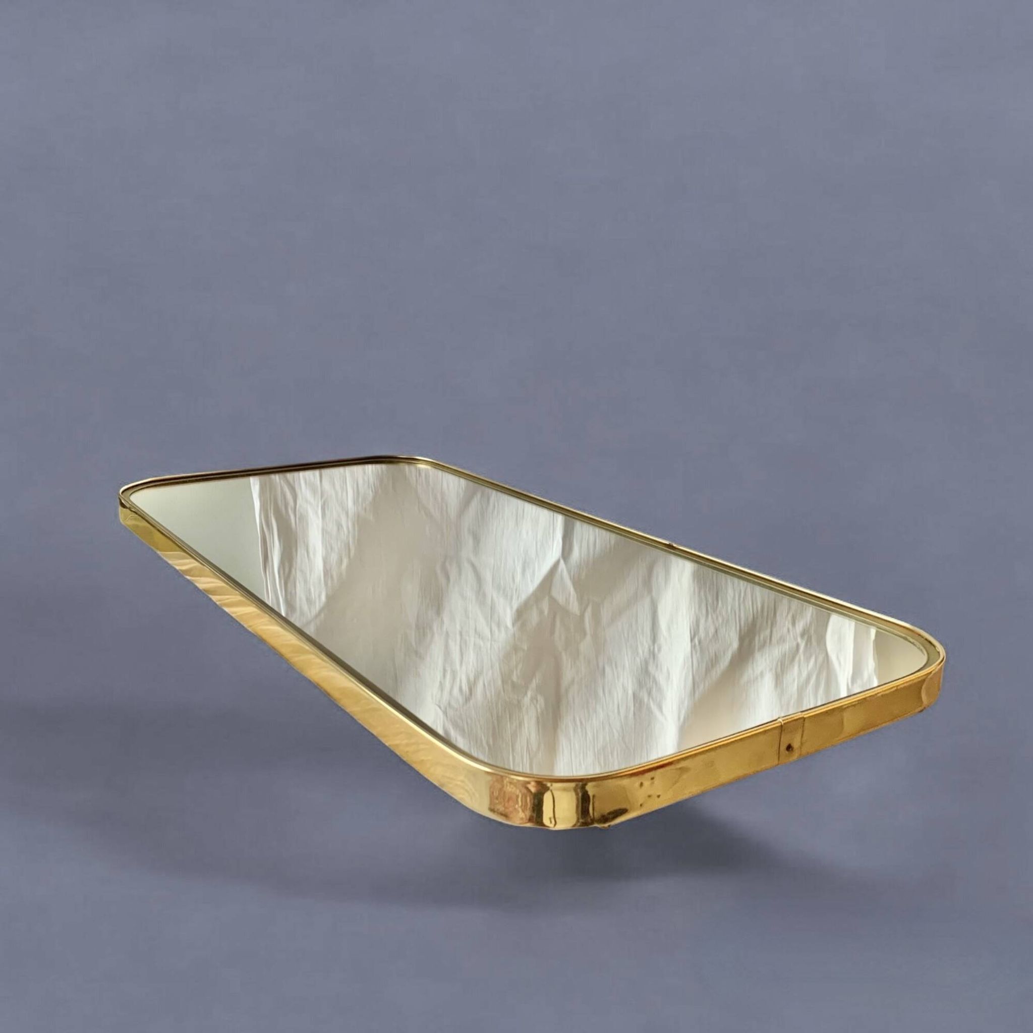 Large vintage rectangular wall mirror in gold anodized aluminum - 73 cm