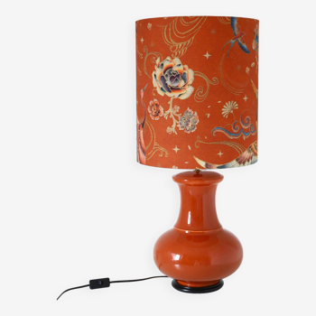 Lampe vintage pied en céramique et abat-jour imprimé