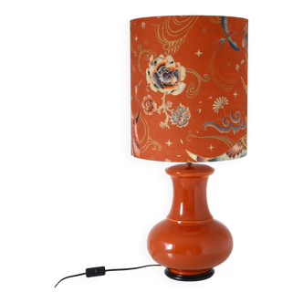 Lampe vintage pied en céramique et abat-jour imprimé