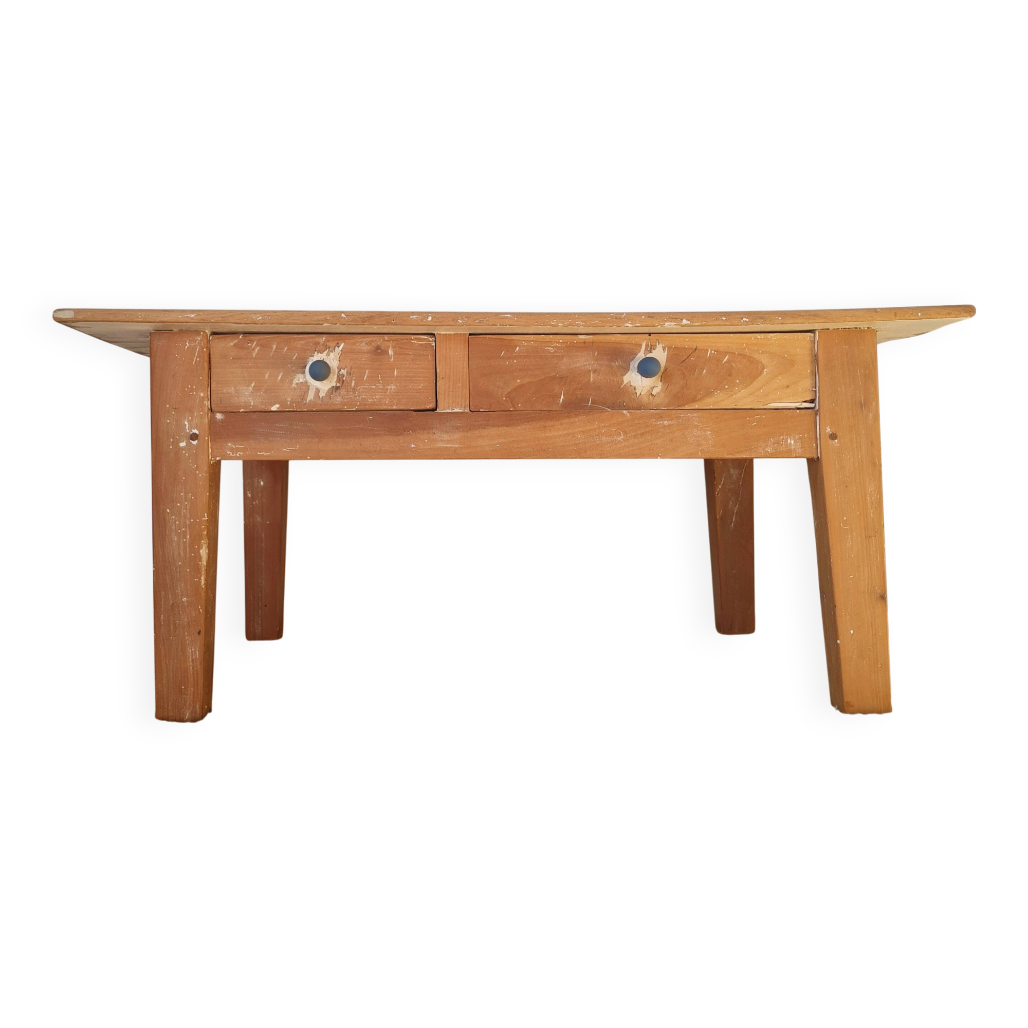 Old low farmhouse table - 2 drawers