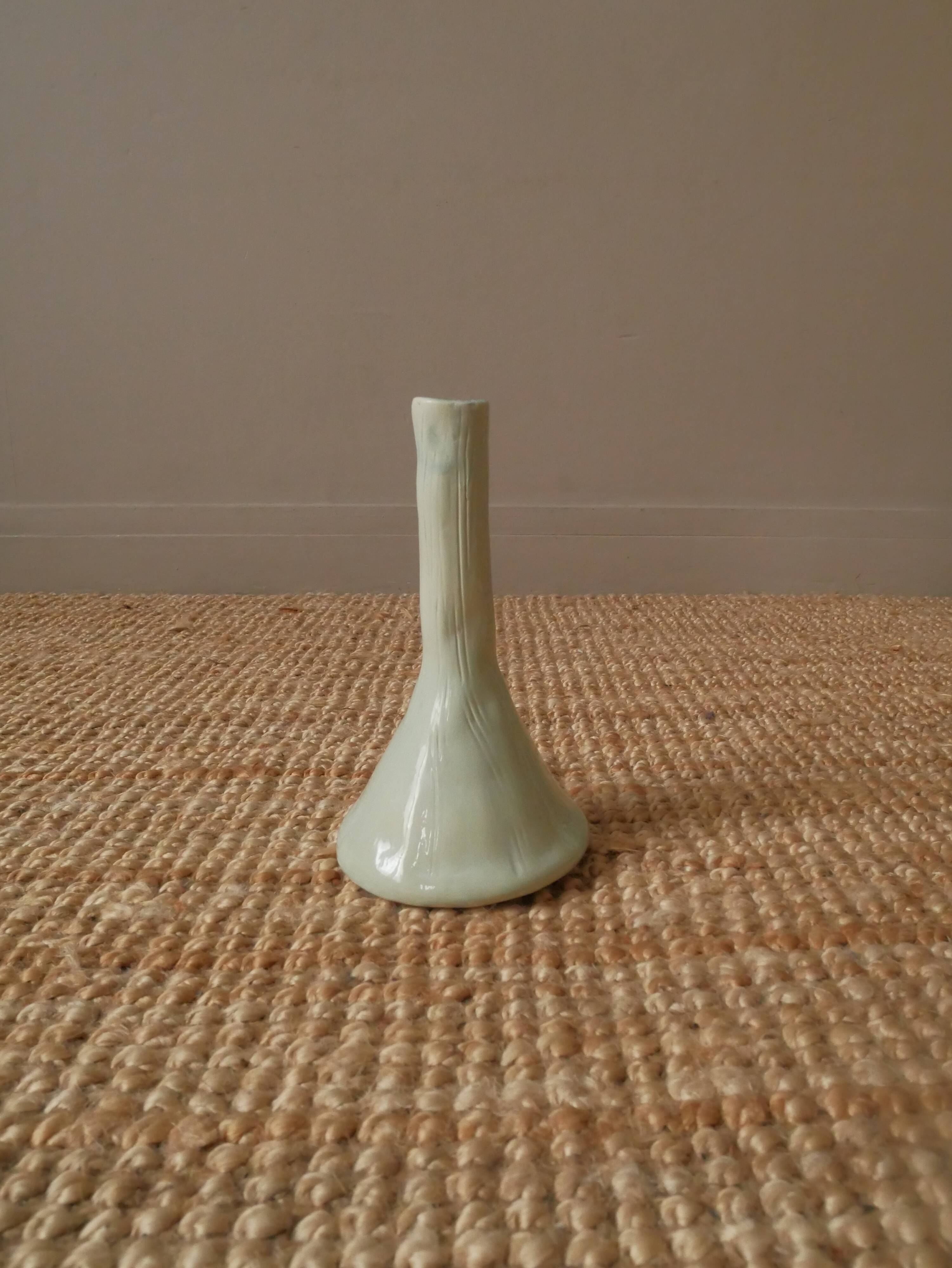 Vintage enameled ceramic soliflore vase, artisanal handmade pottery