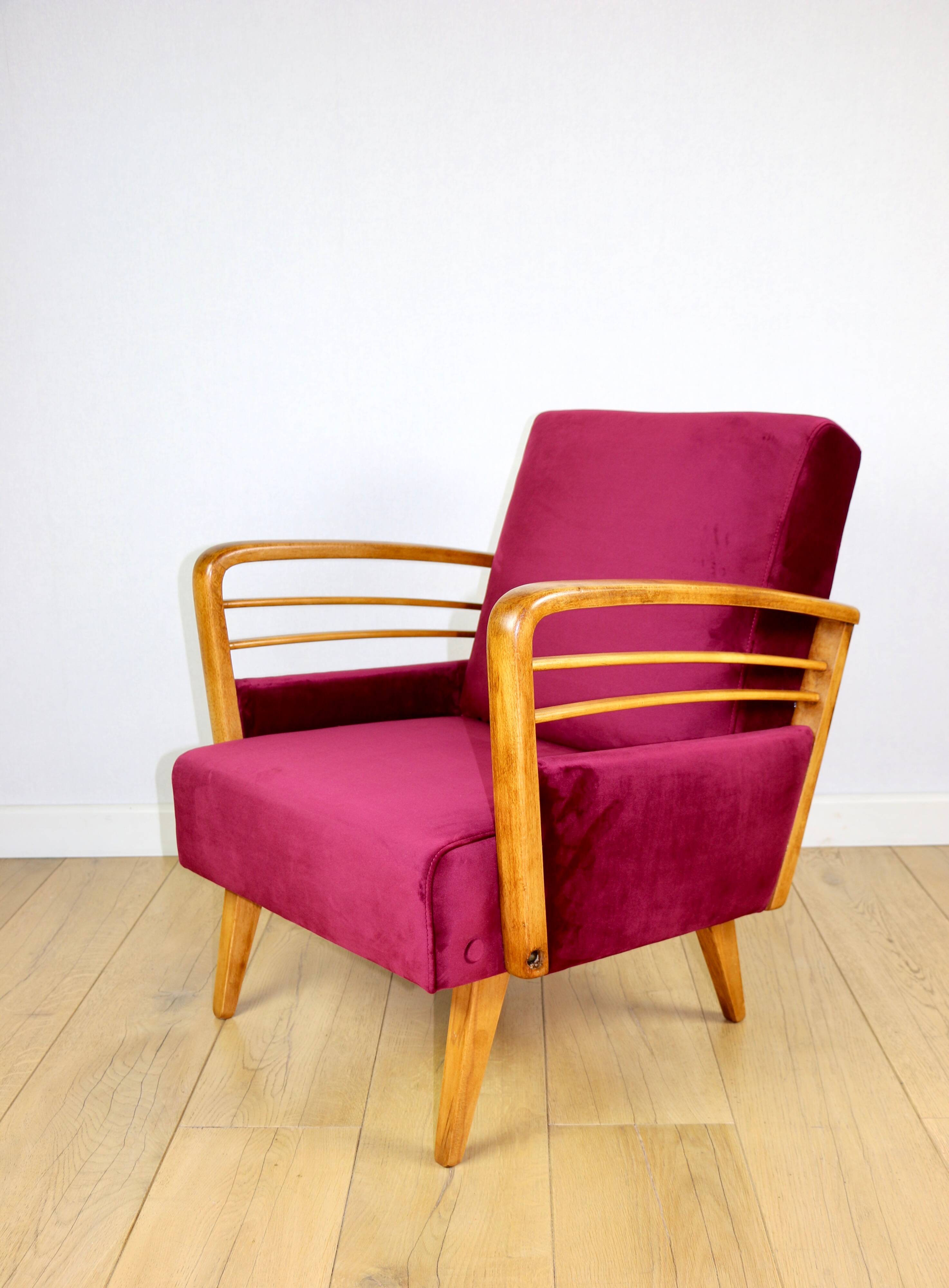 Vintage Art Deco Loft armchair raspberry - 1960s