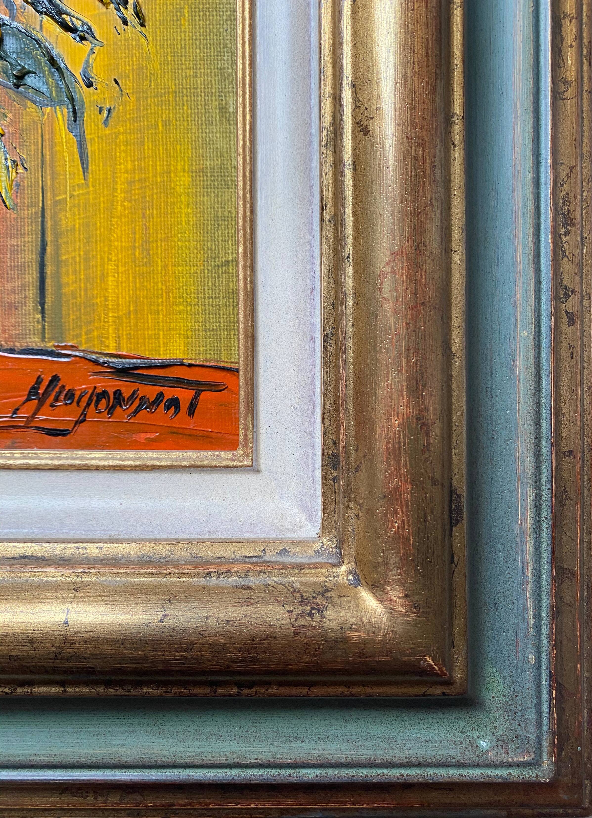 Painting "Bouquet of yellow roses" by Patrick HUGONNOT (1963) + frame