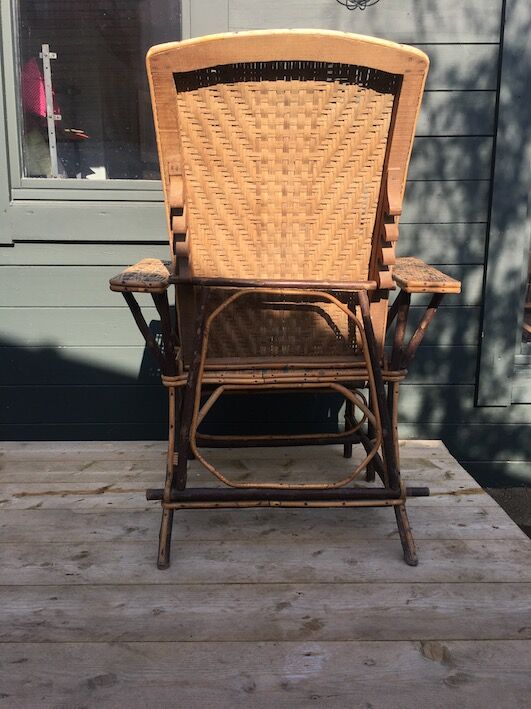 Chaise longue osier & rotin 1950