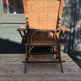 Long wicker and rattan armchair 1950