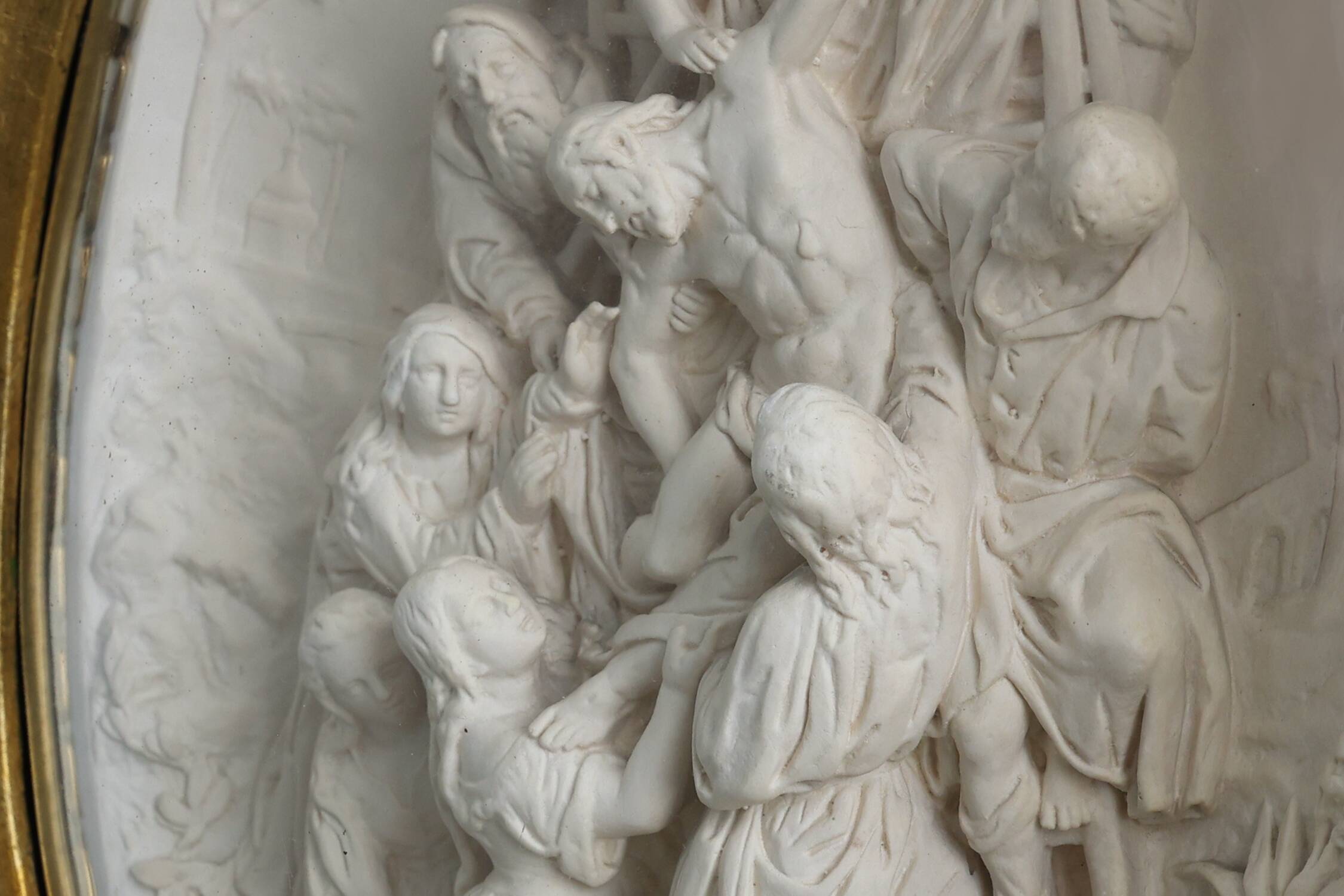 « La Descente de la Croix » Bas-relief en terre cuite par E. Cassier, Belgique