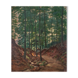 Tableau "Chemin ensoleillé en sous bois" signé Baudru 1933