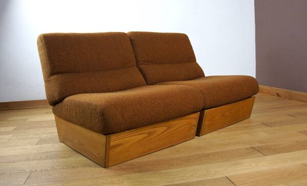 Paire de Chauffeuses Forme Libre en Bois Blond Vintage 1960 / 1970