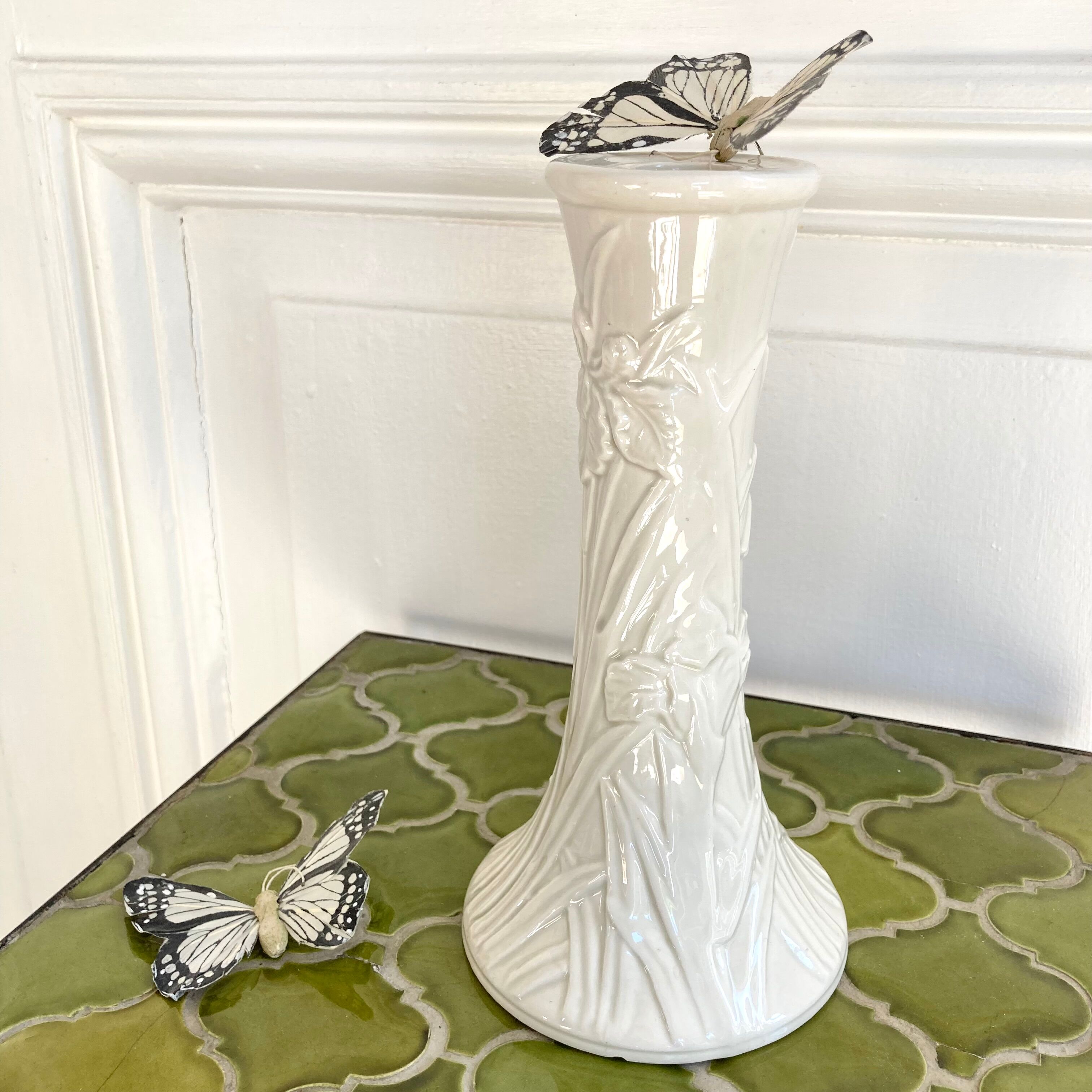 Ceramic candle holder iris flower