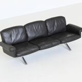 Canapé 3 places De Sede modèle DS-31 en cuir noir, Suisse 1970