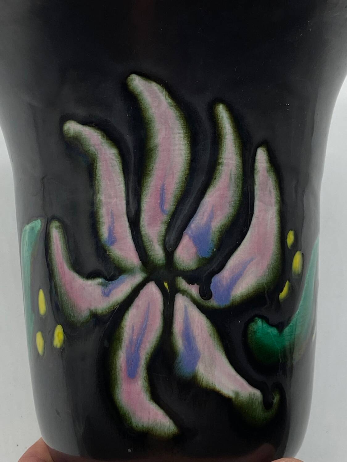 Enamelled ceramic vase, signed, Vallauris, vintage, 1970's