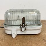 Industrial White Porcelain Wall Light with Ribbed Glass, 1970s