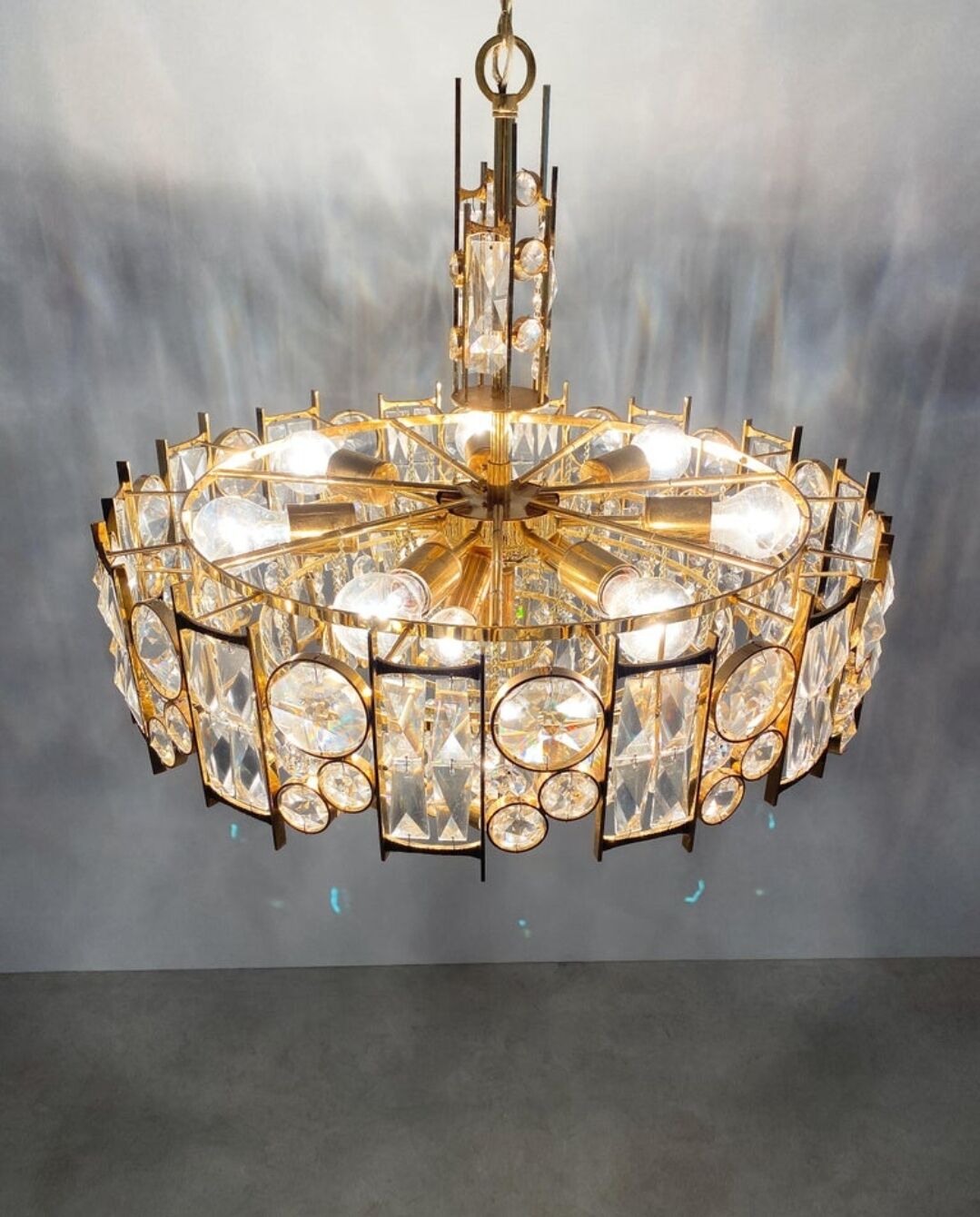 Exceptional 7-light chandelier - high-end Palwa - Gold-plated brass f