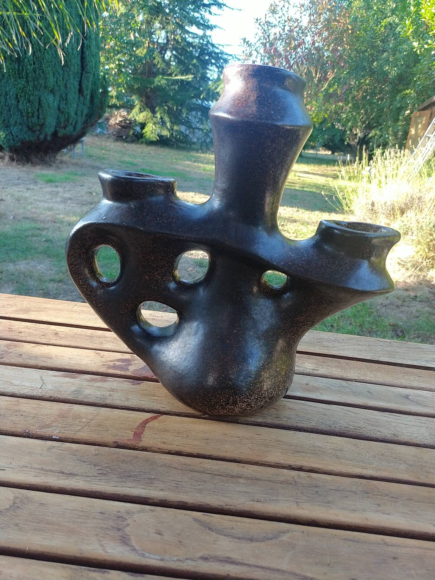 Brutalist ceramic candelabrum.