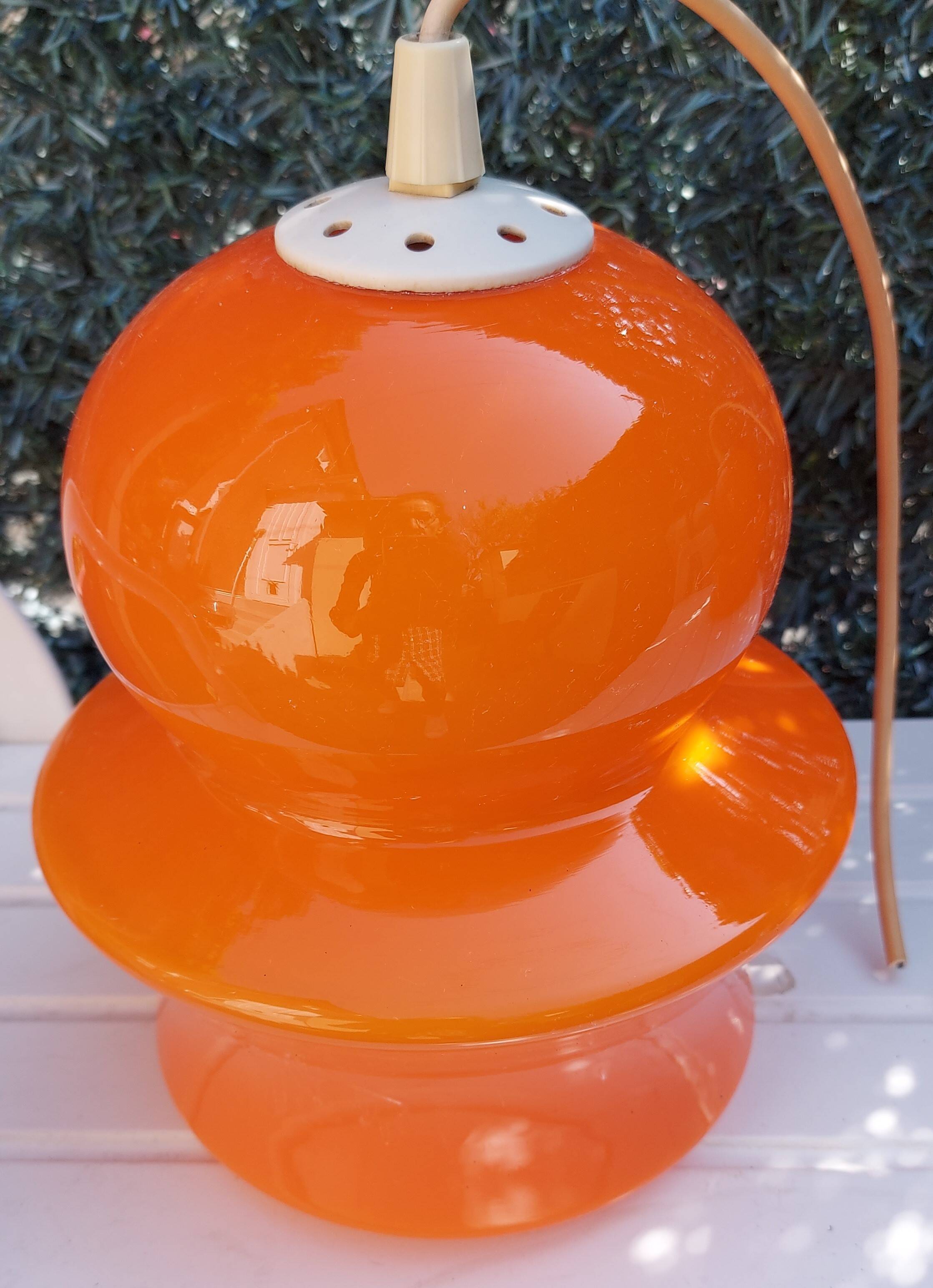 Orange opaline ceiling lamp suspension 1970