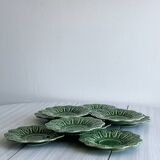 Set of 9 small old green earthenware plates
