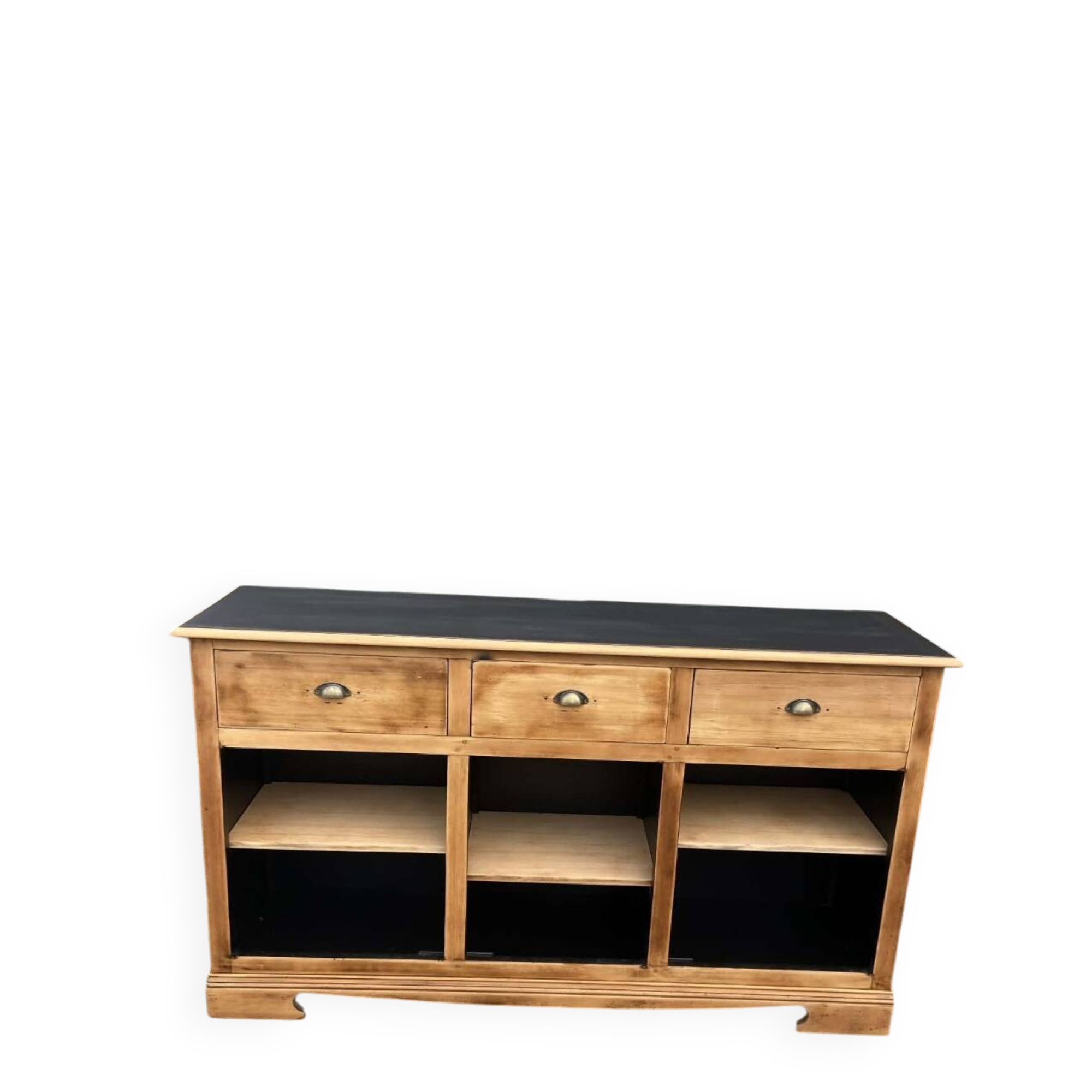 Raw wooden buffet without doors
