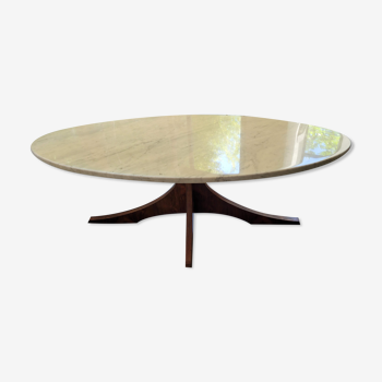 Marble coffee table and rosewood by Hugues Poignant