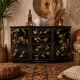 Vintage Chinese sideboard / lacquer cabinet (black / birds) Bohemian