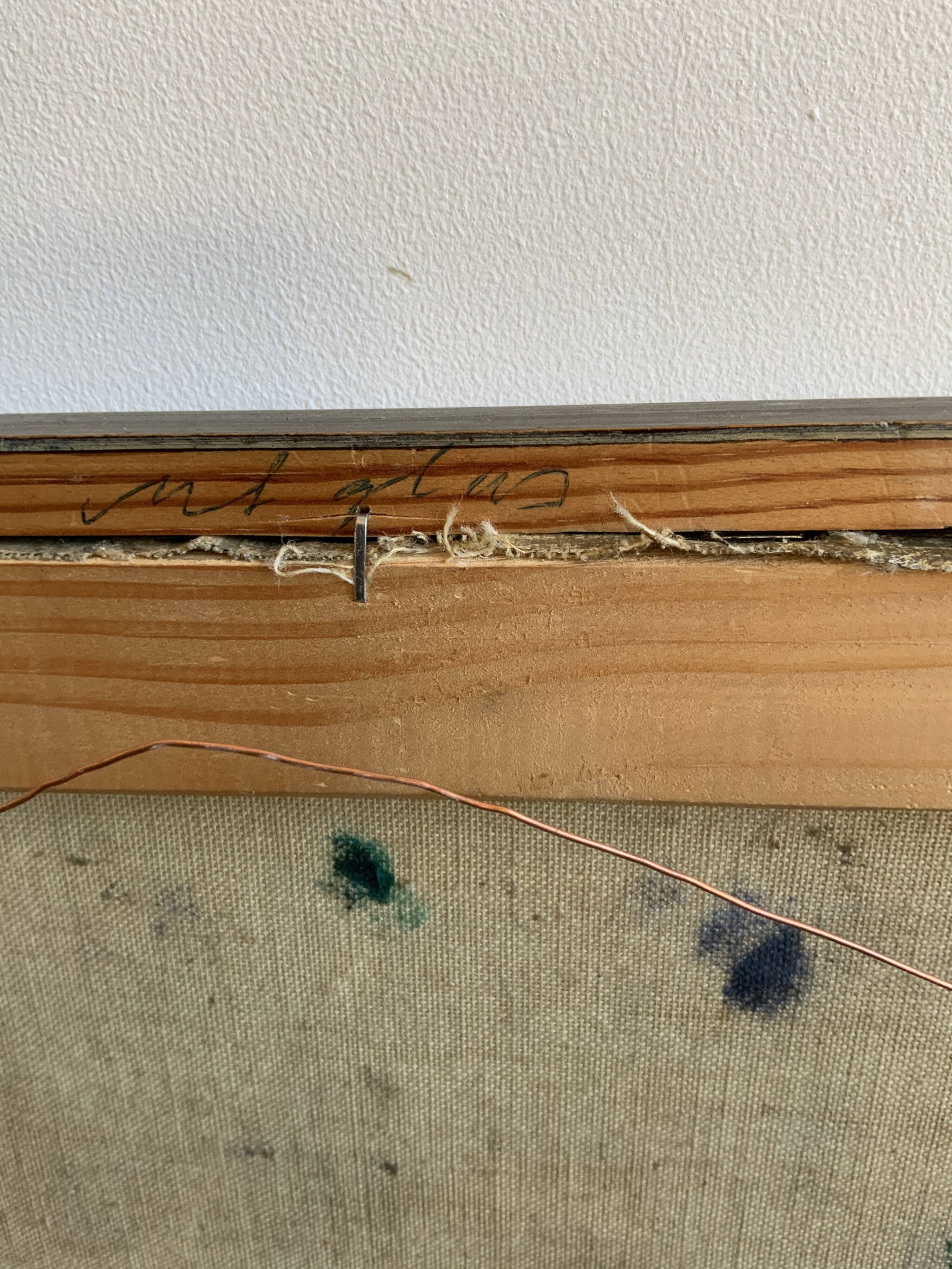 Vintage Oil On Canvas Interior with Woman Signed By Artist W.S., circa 1950s