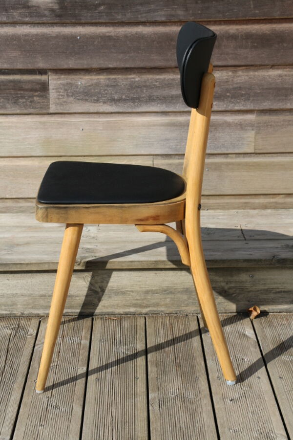 Chaise 1950 skaï noir hêtre clair