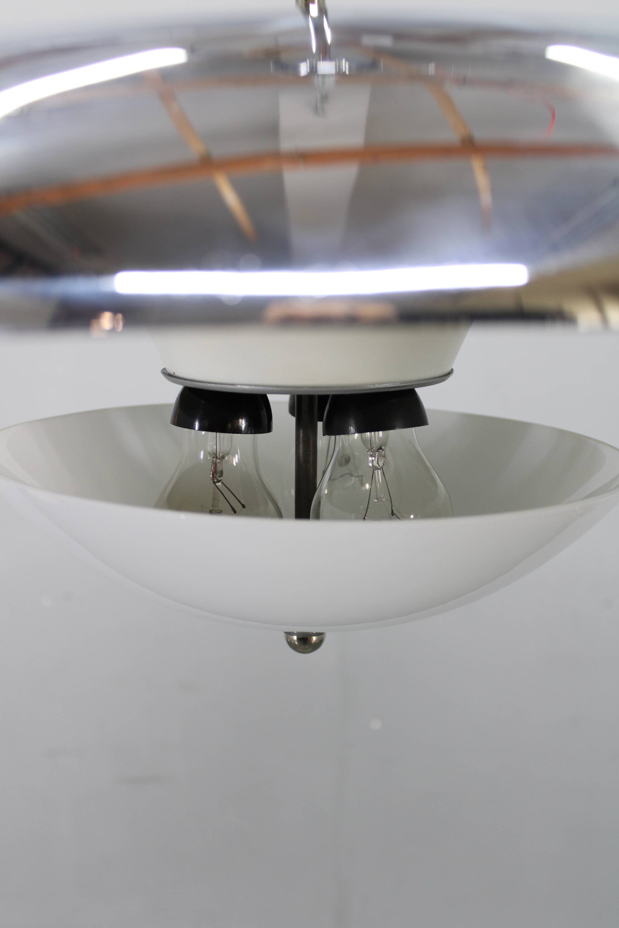 Art Deco chrome and opaline glass chandelier by Napako, 1930s