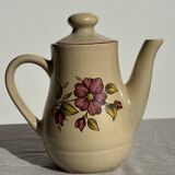 Vintage beige stoneware teapot with pink flower pattern H22