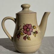 Théière en grès beige vintage à motif de fleurs roses H22