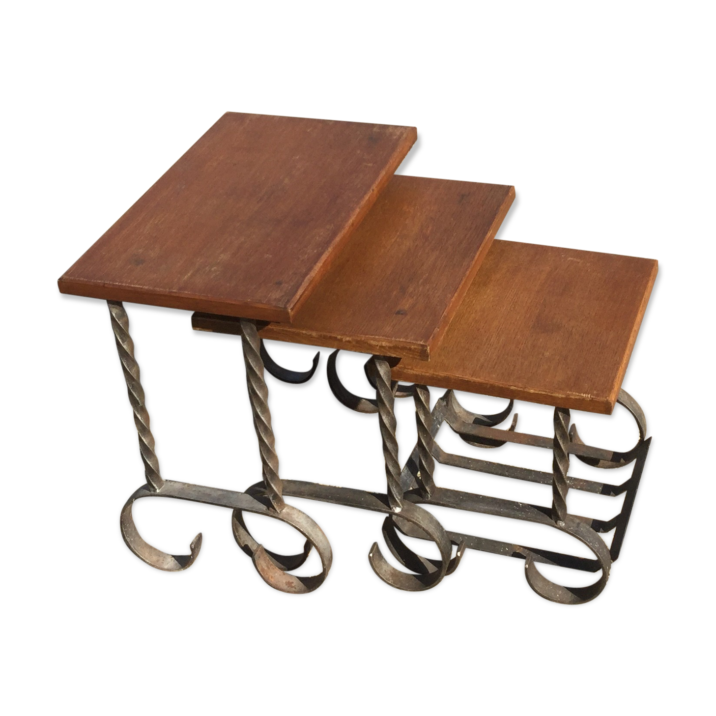 Pull out oak and iron tables