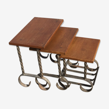 Pull out oak and iron tables