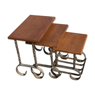 Pull out oak and iron tables
