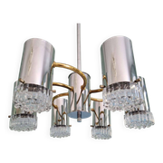 Space Age chandelier in chrome metal and brass, 1970s