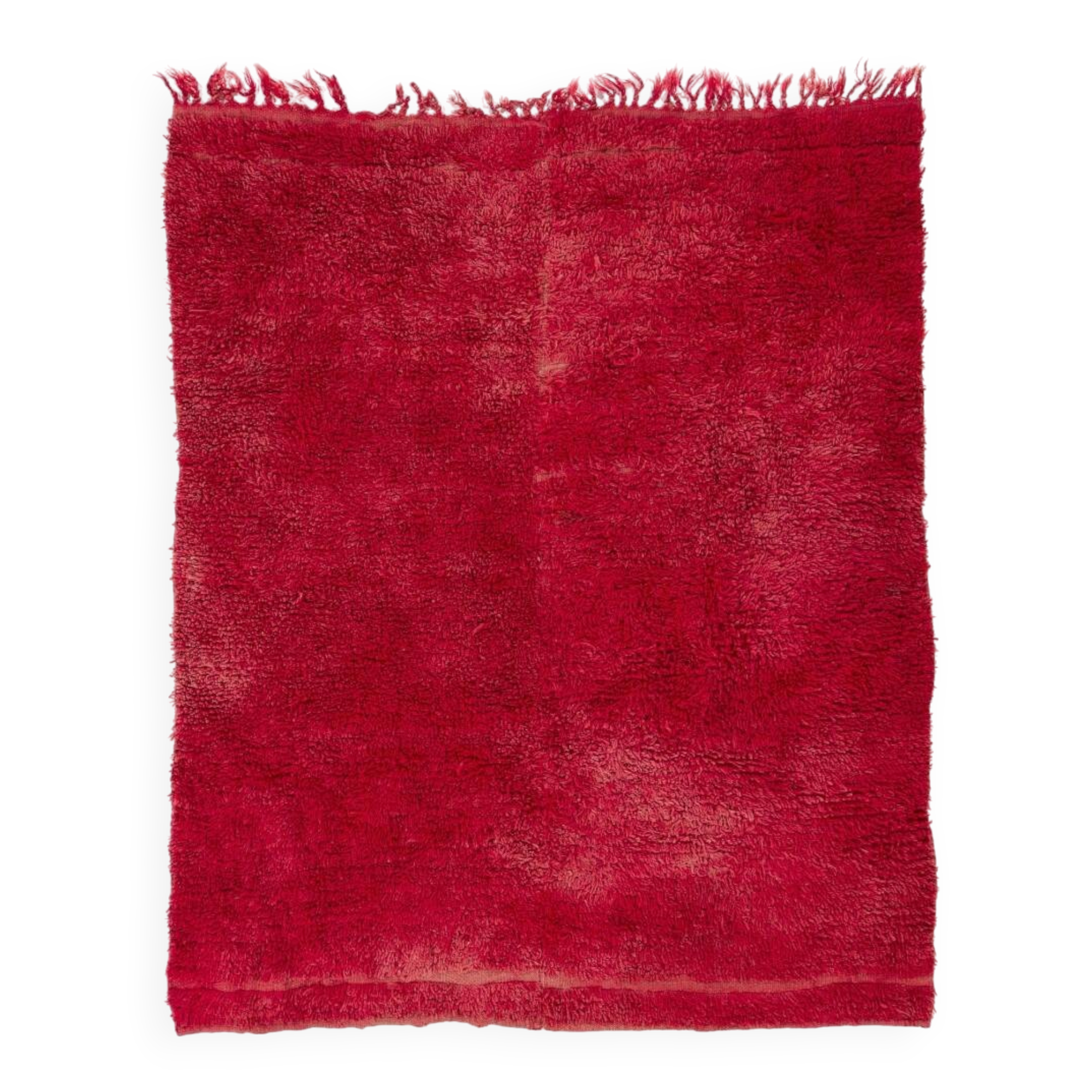 Solid Red Vintage Hand-Knotted Turkish Tulu Rug, 100% Wool