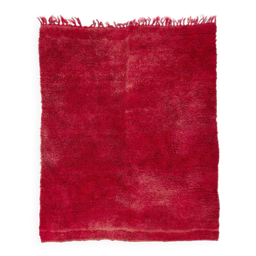 Solid Red Vintage Hand-Knotted Turkish Tulu Rug, 100% Wool