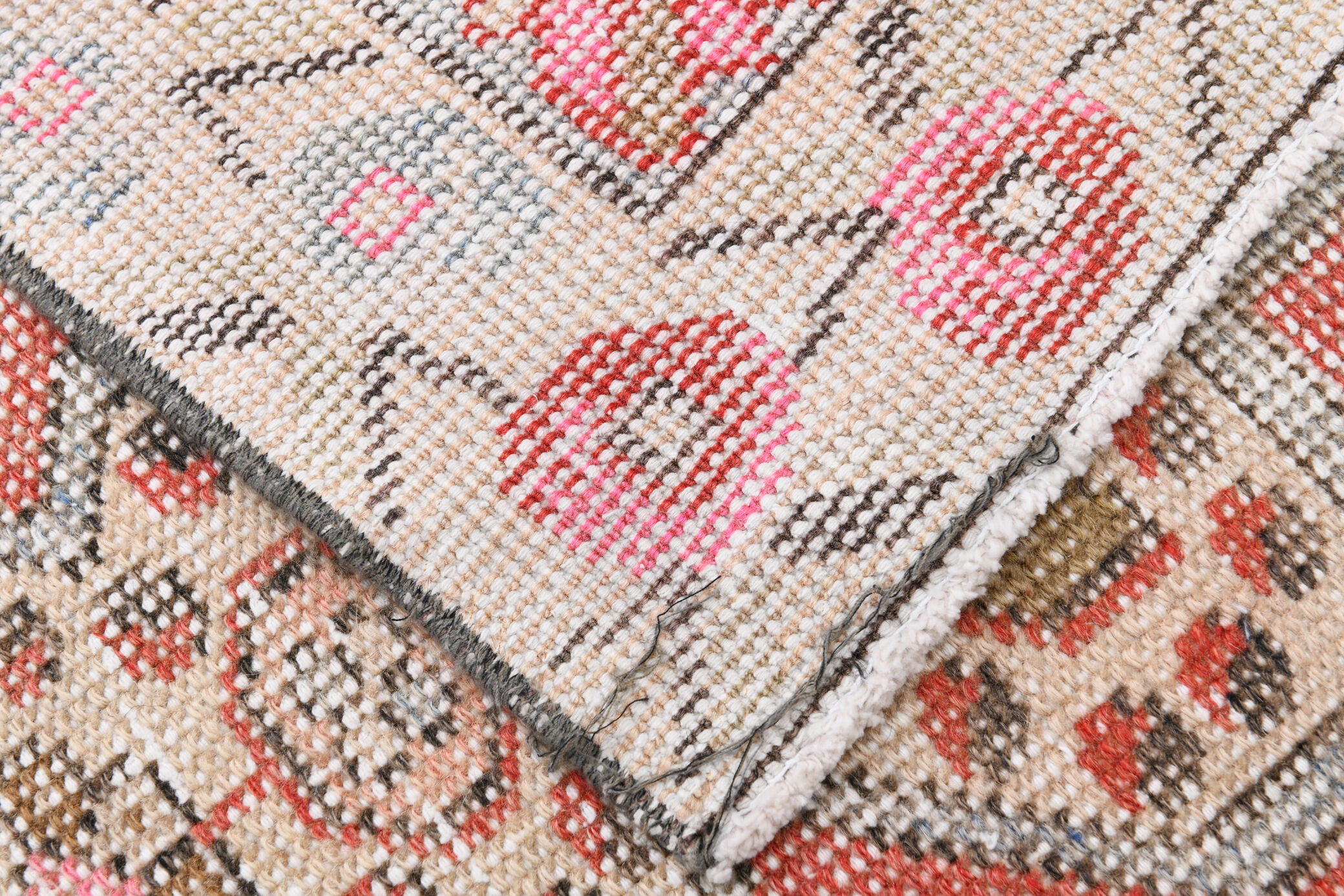 4x7 Red and Beige Turkish Vintage Rug