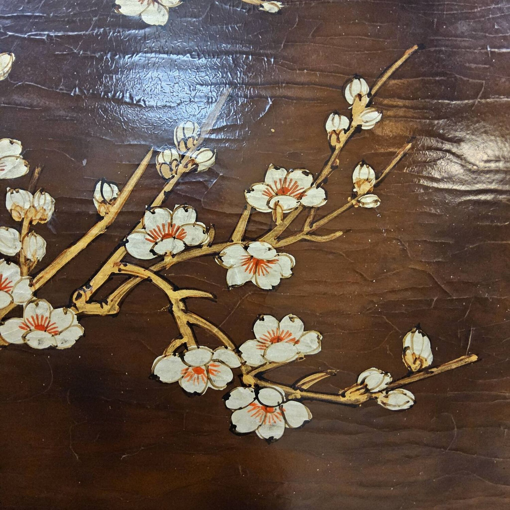 Vintage Chinese cabinet with birds & flowers, red & gold (bohemian)
