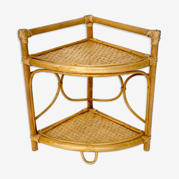 Étagère d'angle rotin vintage 60