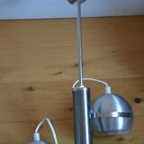 Pair of 70s space age eye ball chandeliers in brushed aluminum